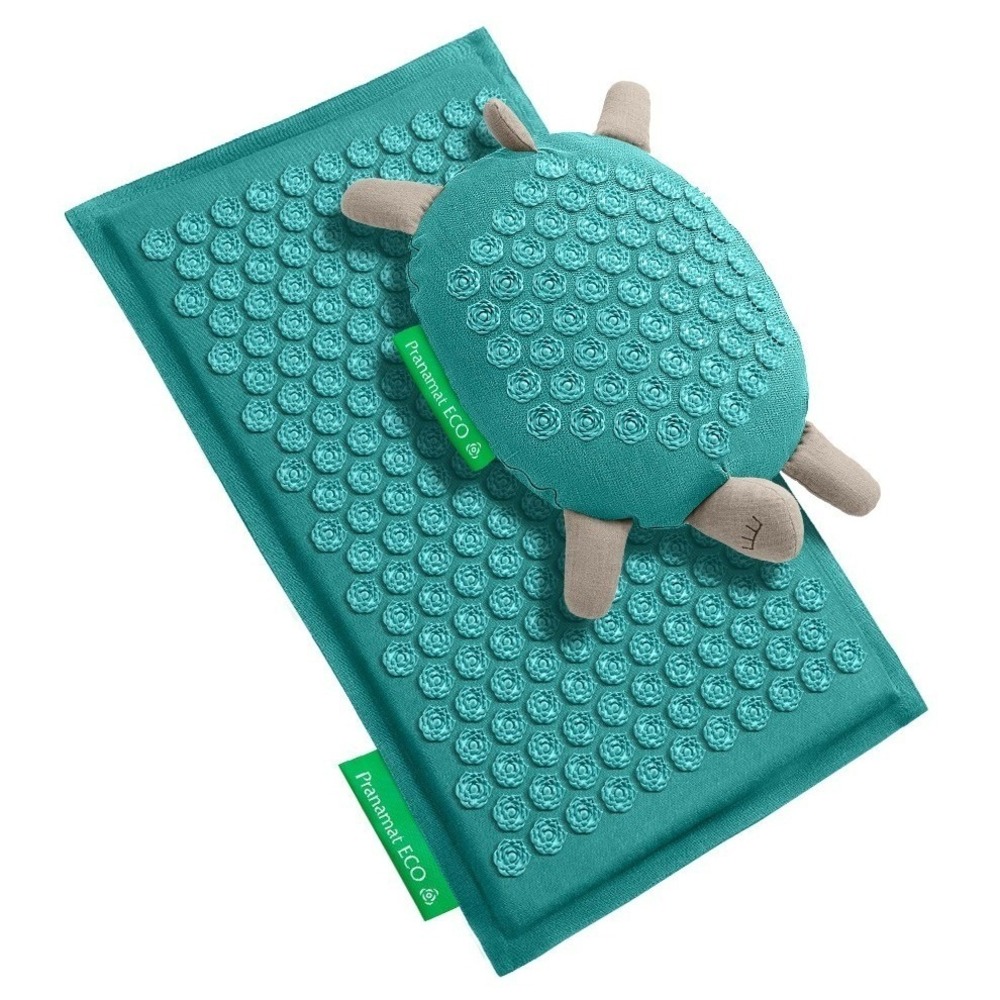 Pranamat ECO Acupressure Massage Mat and Turtle Pillow Set Azur Turquoise Linen